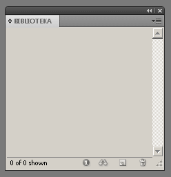 Adobe InDesign library. Sākotnējais loga izskats.